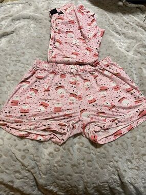 Women’s Pink  Santa Print Elastic-Waist pajama set